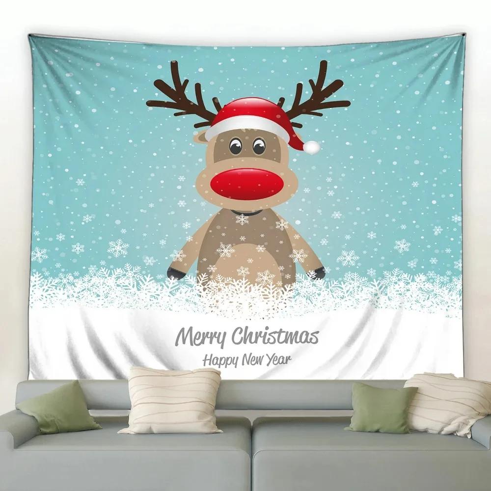 Christmas Tree Sleigh Cabin Snowman Tapestry Bedroom Living Room Home Christmas Decoration Tapestry