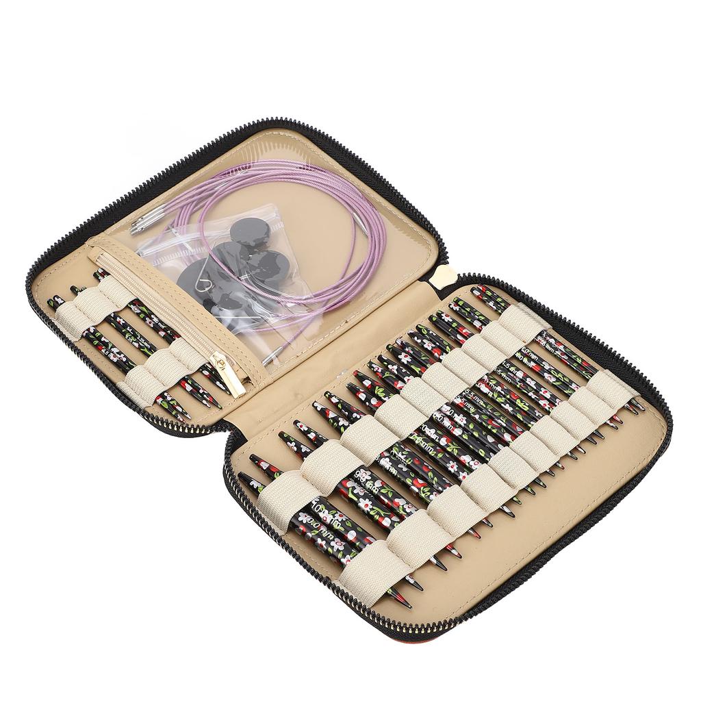 13 Pairs Circular Needles Detachable Aluminum Printing Knitting Needle Set PU Storage Bag for