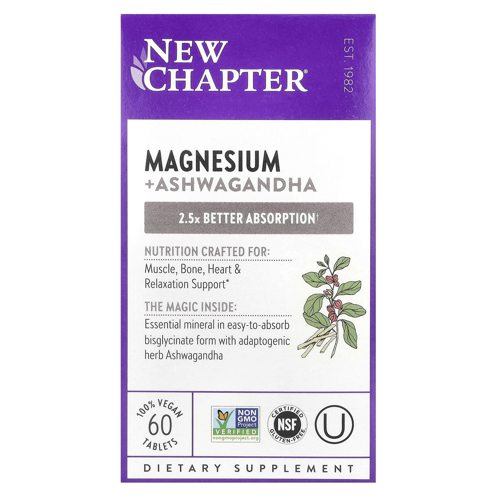 

New Chapter, Magnesium + Ashwagandha, 60 Veggie Tablets
