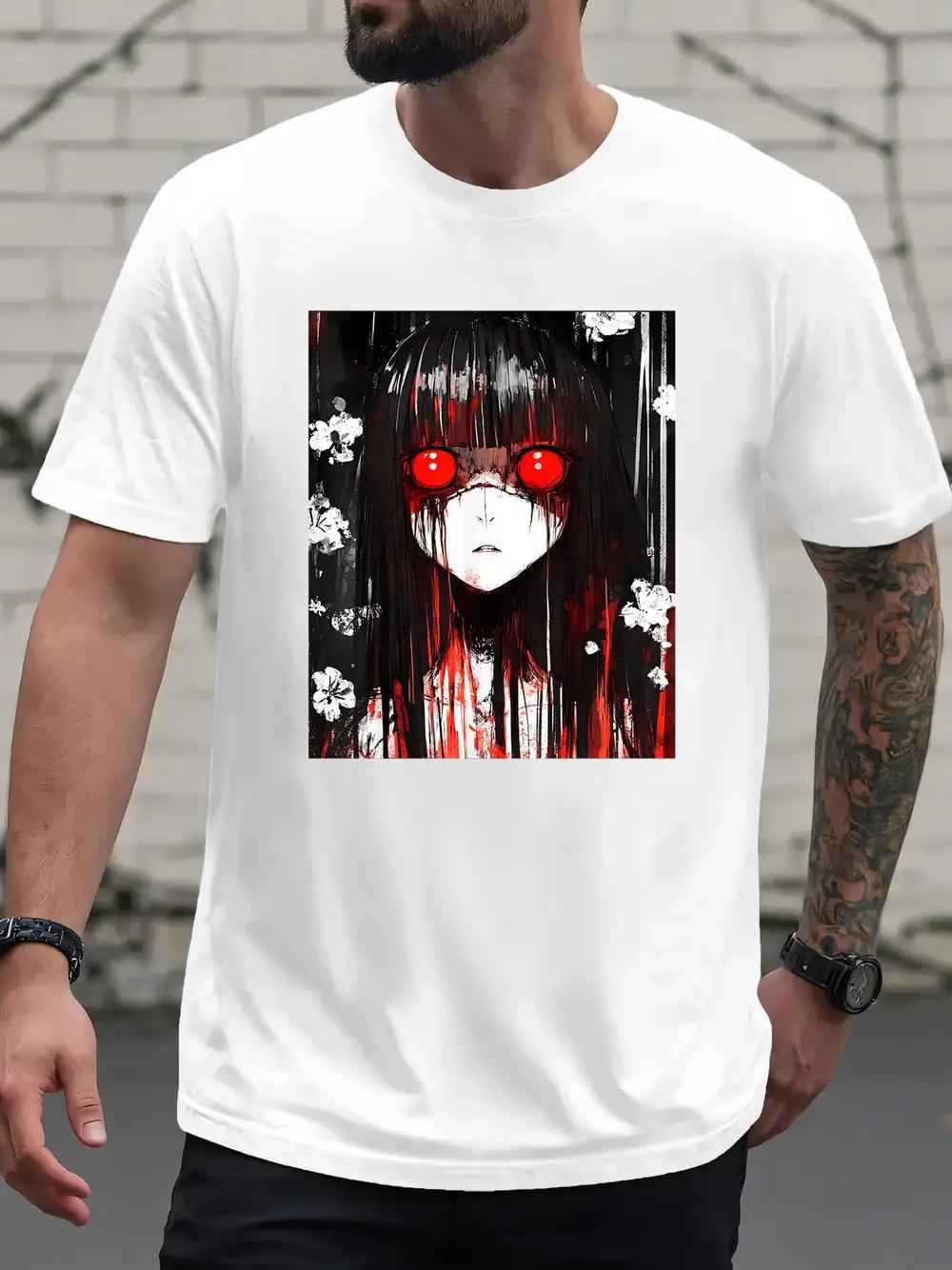 

Red-Eye Dark Style Graphic T-shirt - Casual Crew Neck Short Sleeve Tee with Floral Print Design XL