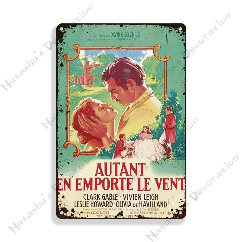 Gone With The Wind Metal Sign Classic Movie Metal Poster Man Cave Garage Vintage Metal Plate Rusty Metal Plaque Industrial Decor