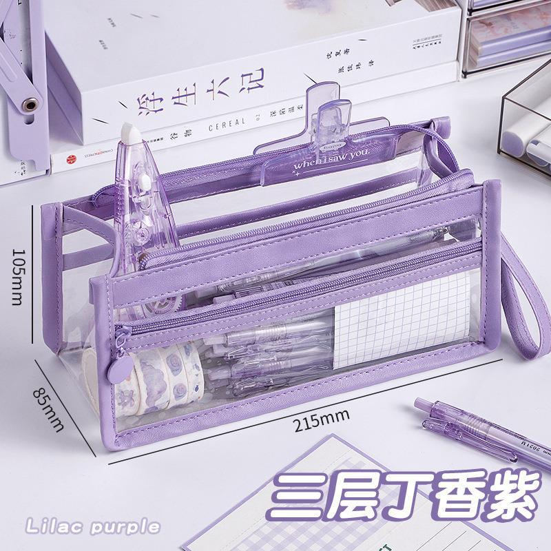 High-value transparent pencil bag, special for exams, large-capacity simple cosmetic bag, multi-functional opening, convenient stationery bag