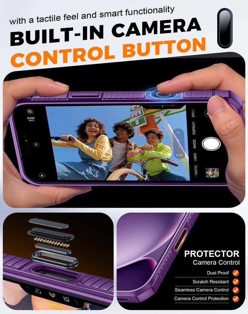 Protective Wallet Case with Card Holder, Kickstand and Camera Cover for iPhone 17 Pro Max-Purple