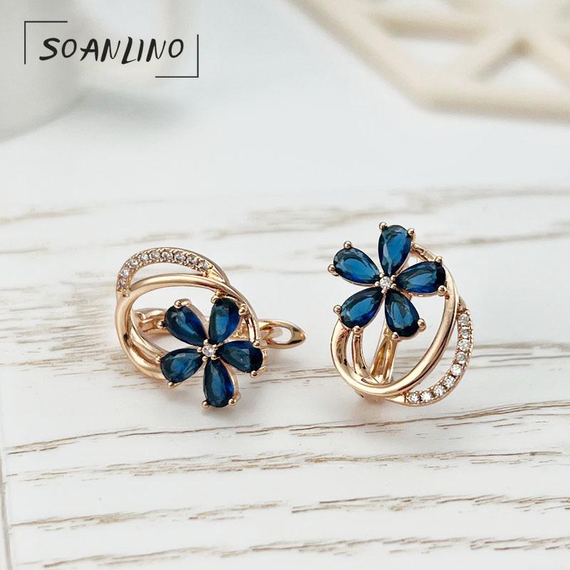 

SOANLINO Женские серьги с голубым цветком и цирконом