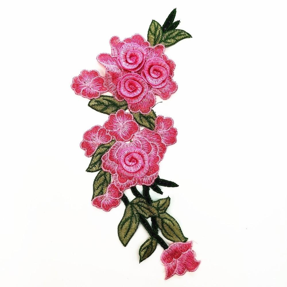 

3D Embroidered Sewing On Patches Rose Flower Ethnic Style Flower Patch Sticker Detachable Multicolor Embroidered Fabric Applique розовый