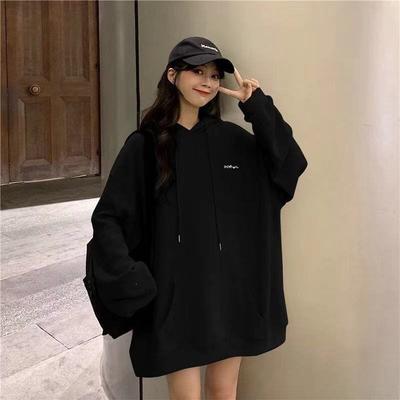 Women Plus Size Loose Fit Hooded Sweatshirt Korean Style Casual Top For Students
