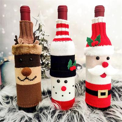 Christmas Knitted Wine Bottle Sleeves, Beer Bottle Sleeves, Snowman and Reindeer Themed Festive Table Decorations Wholesale