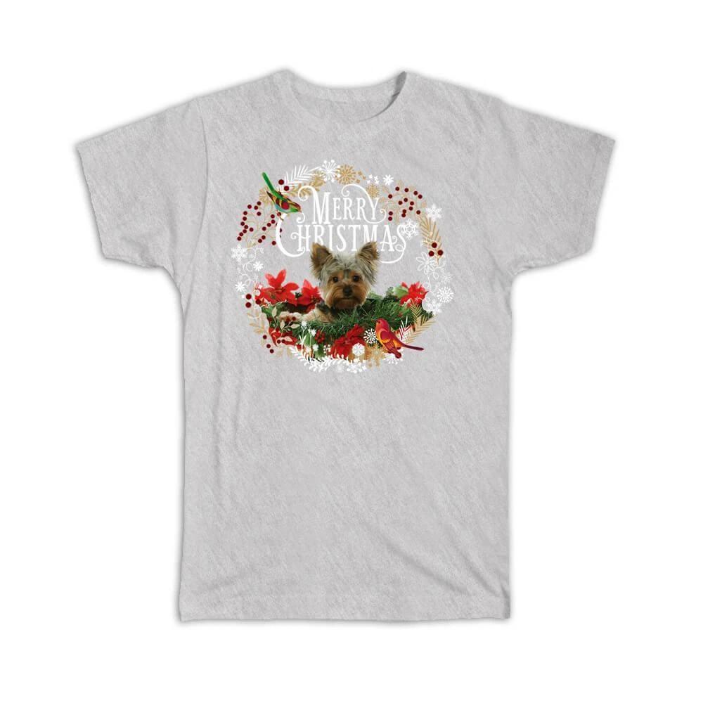 Gift T-Shirt : Yorkshire Christmas Garland Dog Cute Pet Puppy XL