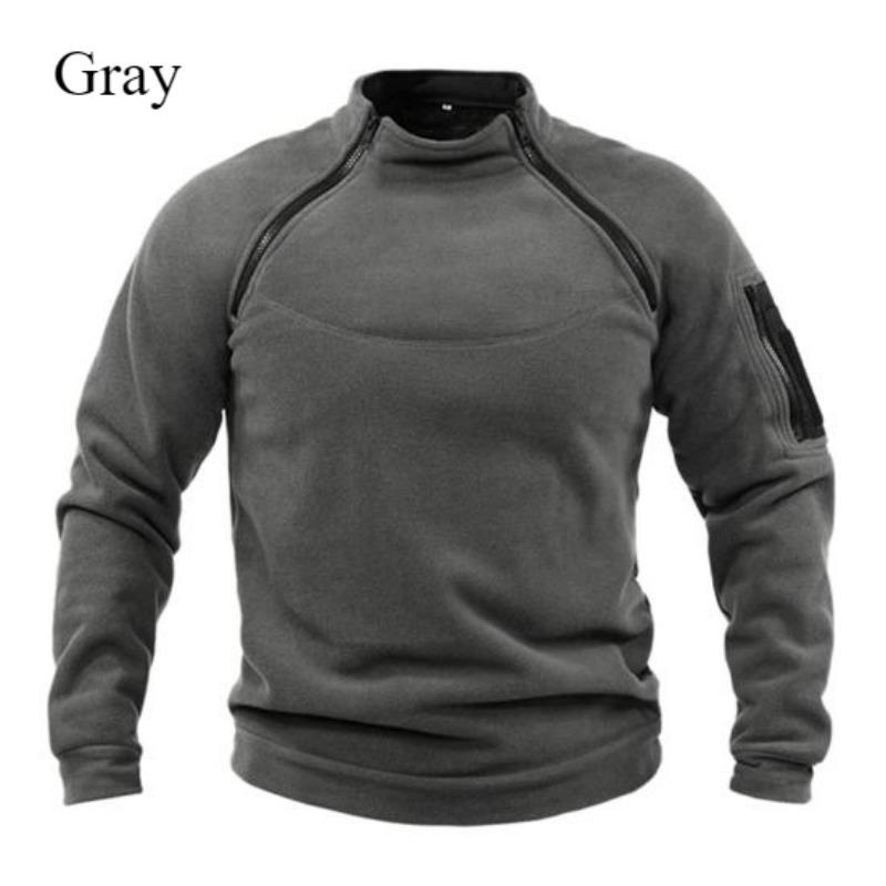 

Стильный теплый дышащий джемпер из флиса с боковой молнией, свободный однотонный уличный свитшот с длинным рукавом и ветрозащитным воротником-стойкой для мужчин 2XL темно-серого