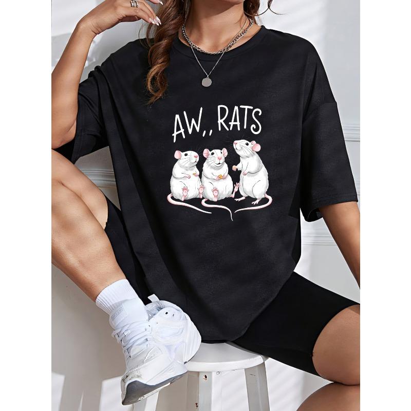 Rundhals-T-Shirt Weiß Aw Rats Niedlicher Mäuse-Aufdruck Für Freizeitkleidung