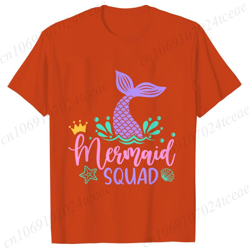 Mermaid Squad Print Female T-Shirts Short Sleeve Tee Clothing Mermaid Girls Birthday Party Women Tops Birthday Squad Female Tops