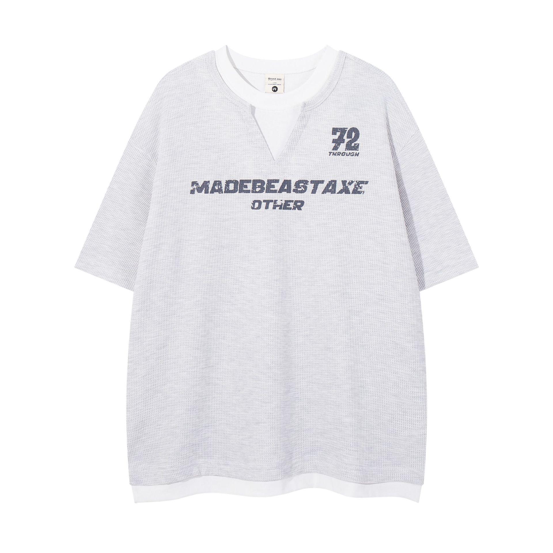 

Updated Style for Men and Ladies Summer Updated American Retro Fake Two-piece Short-sleeved T-shirt High Quality Practical Daily Use M