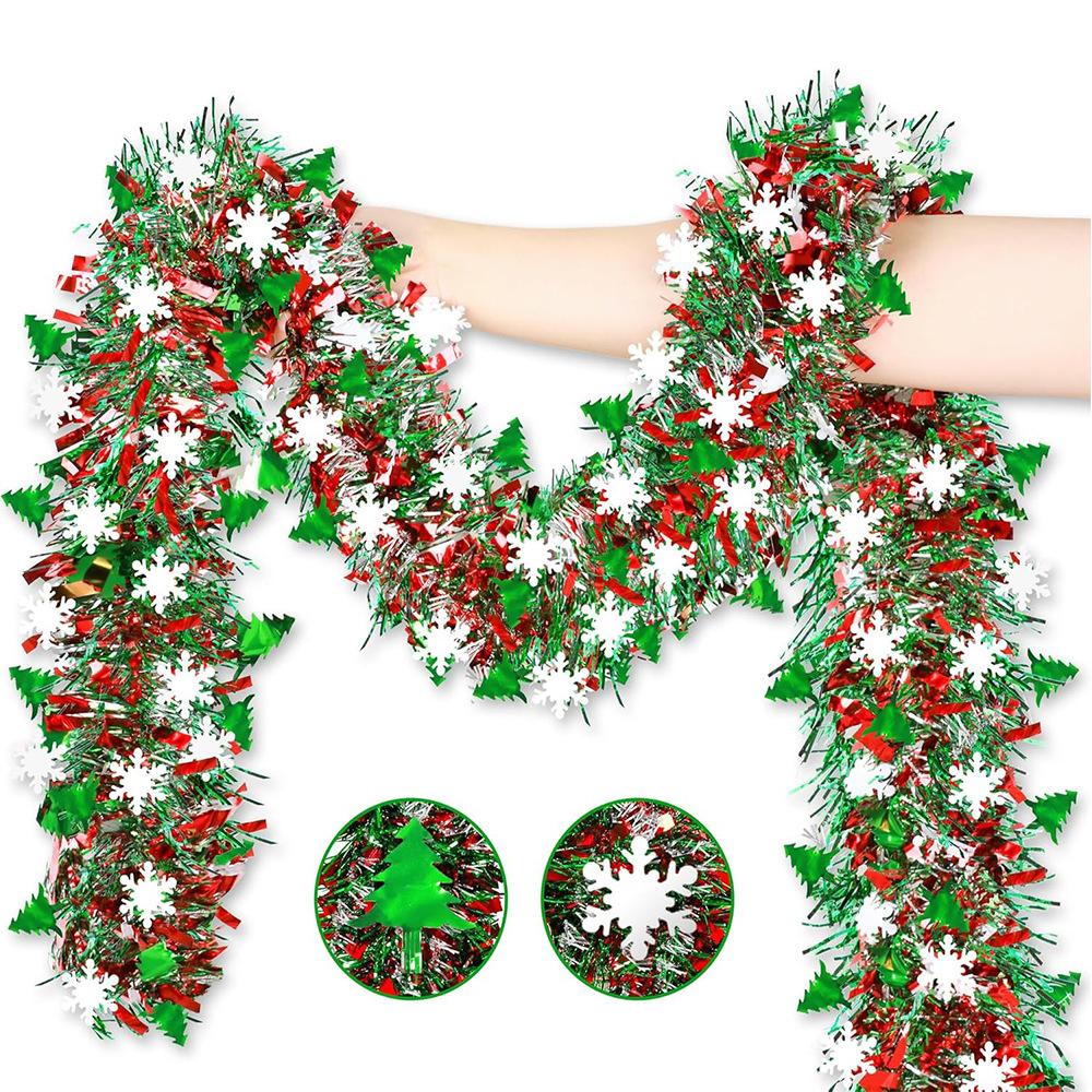 2M Weihnachts-Schneeflocken-Lametta-Girlande Weihnachtsbaumschmuck Weihnachten Metallische Drehgirlande Deckenhänger Neujahrs-Partydeko