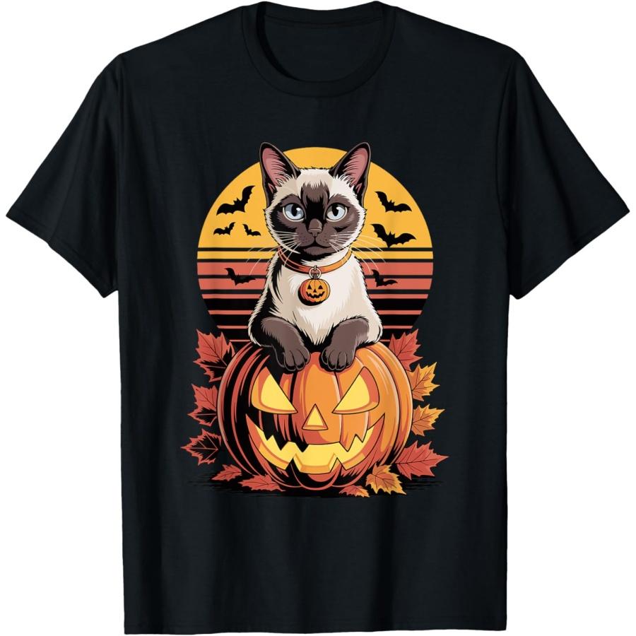 Halloween Retro Siamese Cat Meezer T-Shirt S