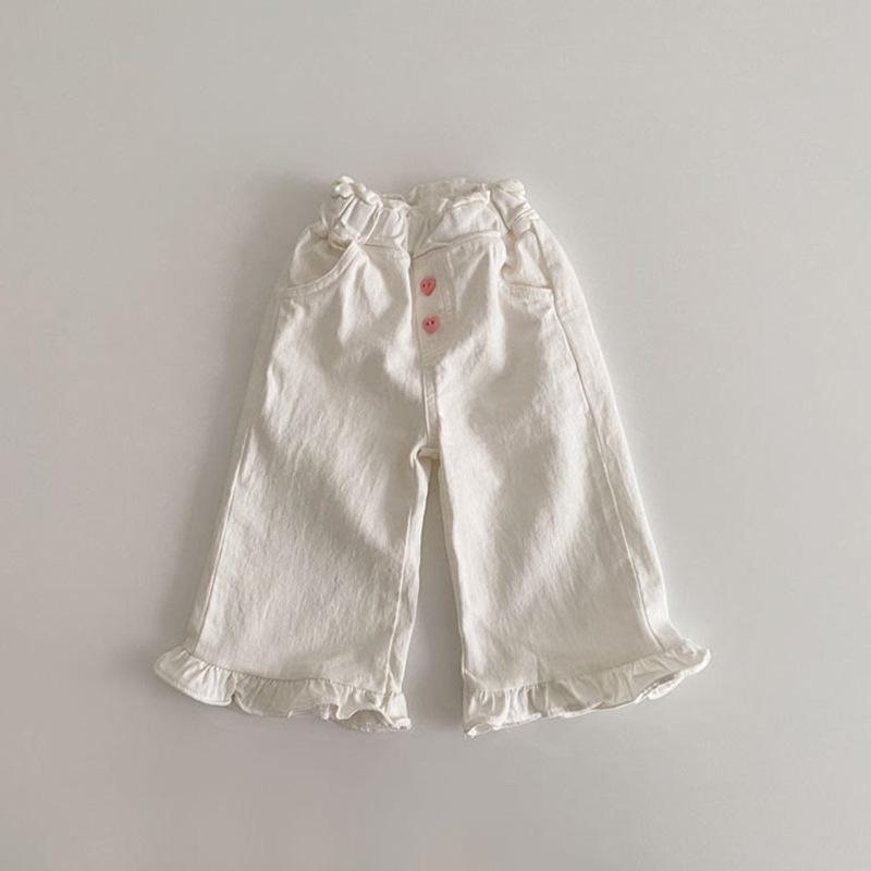 2026 Spring Retro Ruffle Lace Wide-Leg Pants for Girls - Trendy Children's Style