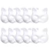 A25F-DIY Blank White Cat Masks 10PCS Therian Masks Halloween Mask Animal Half Facemasks Masquerade Cosplay Party