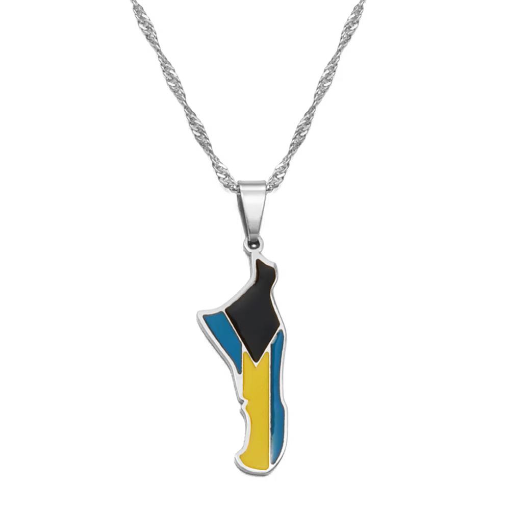 Anniyo Bahamas Andros Island Map and Flag Pendant and Chain Necklaces Jewelry for Women Girls #168521 45cm OR 17.7 Inches