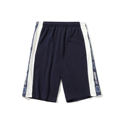 Li Ning Sportmode Serie Zijpaneel Kleurblok Letter Ademende Sportshorts Heren Shorts Blauw AKSS983-2