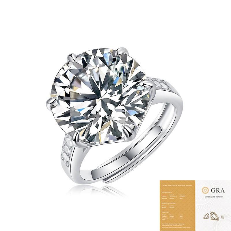 Sterling Moissanite Ring Women Lightweight Adjustable Solitaire Engagement Style Six Prong Setting