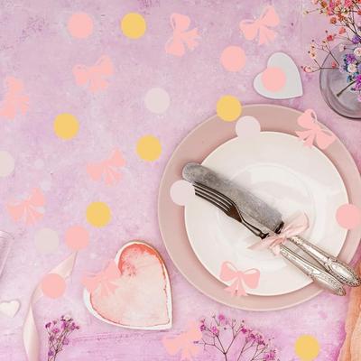 500PCS Bow Theme Pink Bow Confetti Bow Party Confetti She Is Trying the Knot Table Scatter Confetti for Girl Birthday Baby Shower Party Decor Supplies