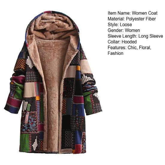 Vestes polaires pour femmes zippées à imprimé floral doublées sherpa à capuche veste patchwork style ethnique vintage