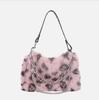 Leopard Print Winter Shoulder Bags for Women Furry Underarm Bag Chain Plush Animal Pattern Evening Totes Purse Crossbody Bag
