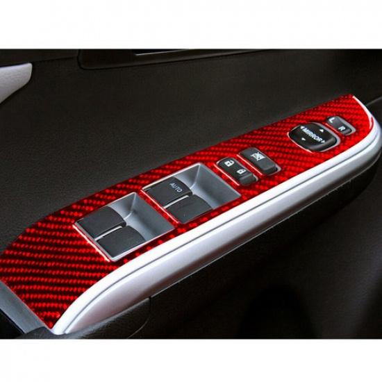 For Toyota Camry 12-14 Red Carbon Fiber Interior Front Door Control Cover Trim