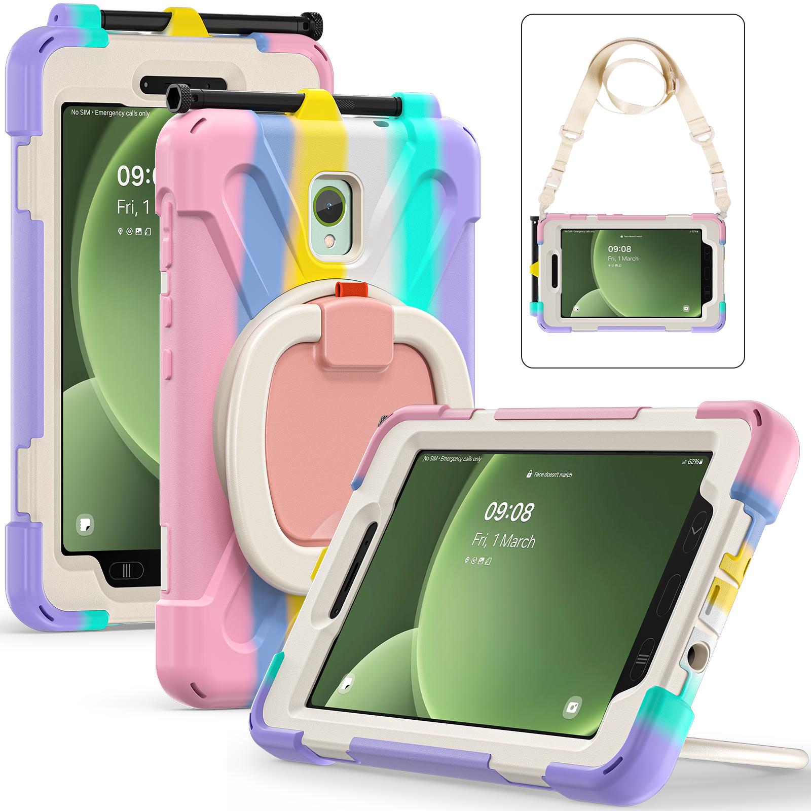 

360 Rotating Kids Case Universal for Samsung Galaxy Tab Active 5 3 SM-X300 X306B SM-T570 575 8 Armor Stand Cover Shoulder Strap Active3 SM-T570 T575