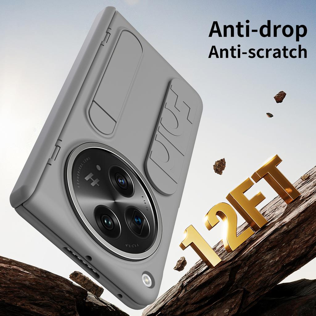 Luxury Business Fold Silicone Case for OPPO Find N3 Skin Feel with Wrist Strap and Stand and Glass Front Film Anti Drop Shockproof Protect Cover