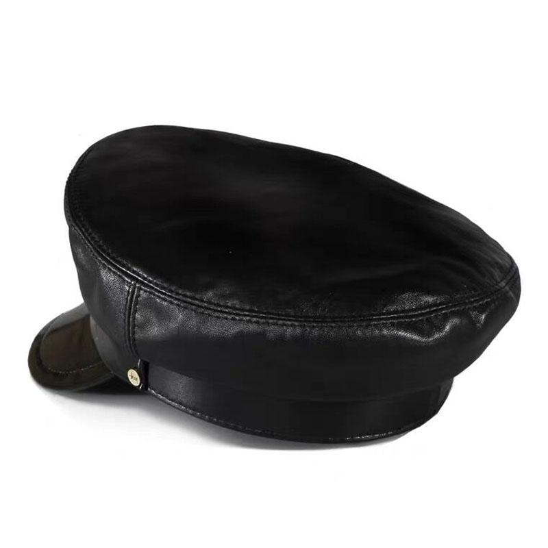 100 % hochwertiges echtes Leder, Unisex-Militärmütze, Winter, warm, für den Außenbereich, erste Schicht, Schaffell-Ledermütze, Militärmütze für Damen