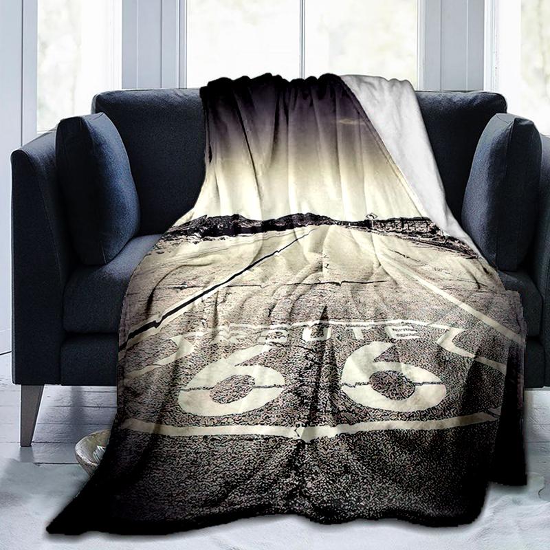 1Pz Coperta con motivo Highway 66, leggera per tutte le stagioni, per casa, ufficio, pisolino all'aperto, coperta multifunzionale