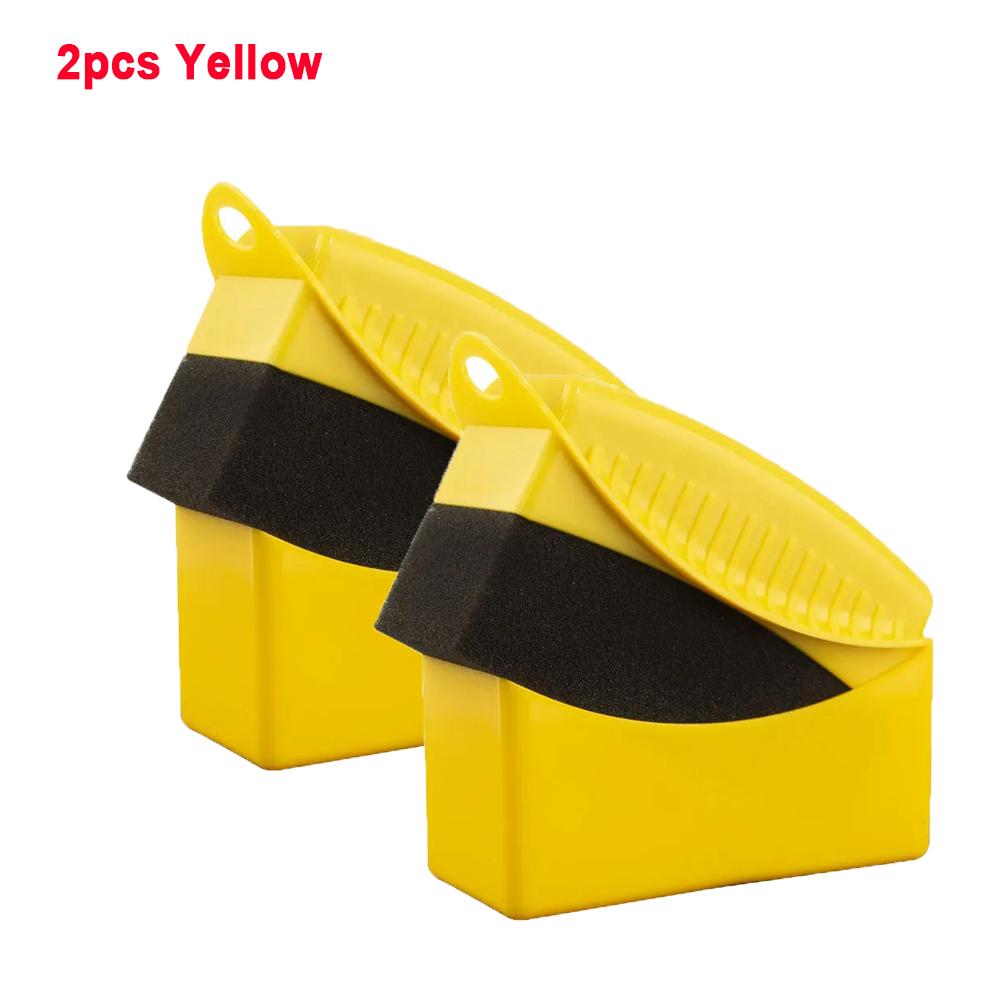 2PCS Car Tire Waxing Polishing Rim Trim Contour Details Polishing Sponge Brush Wiping Cleaning Tire Wiping Car Brush