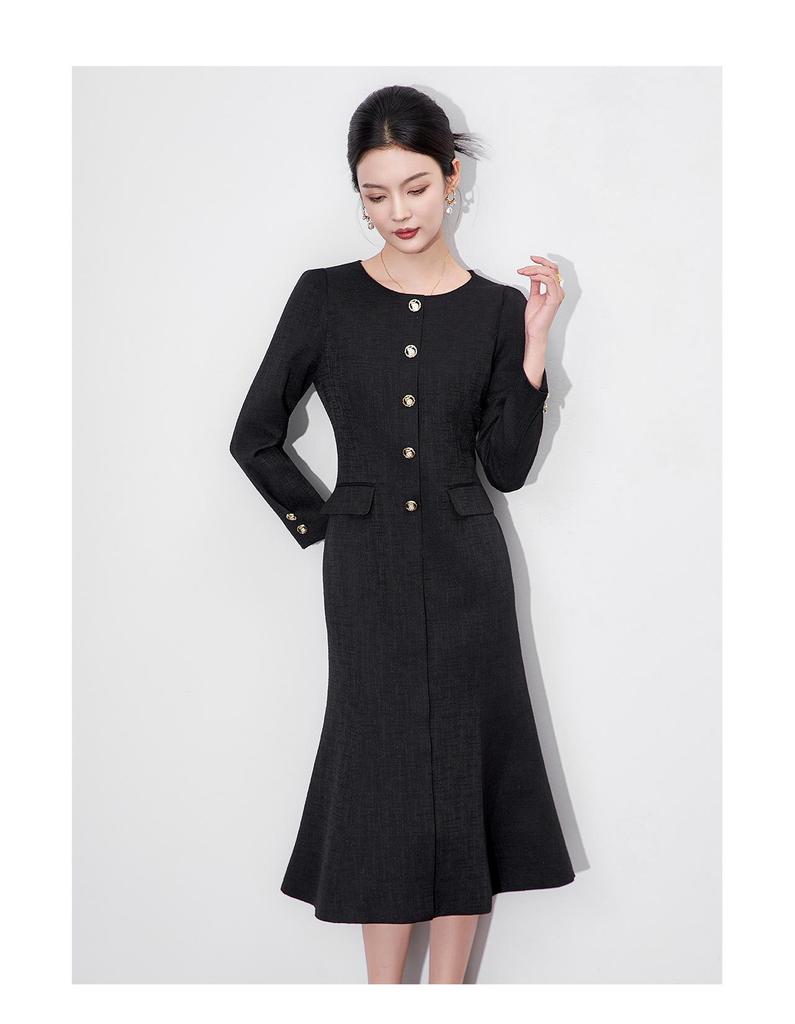 Elegantes Herbstkleid mit Fischschwanzsaum, tailliert, langärmlig für Damen