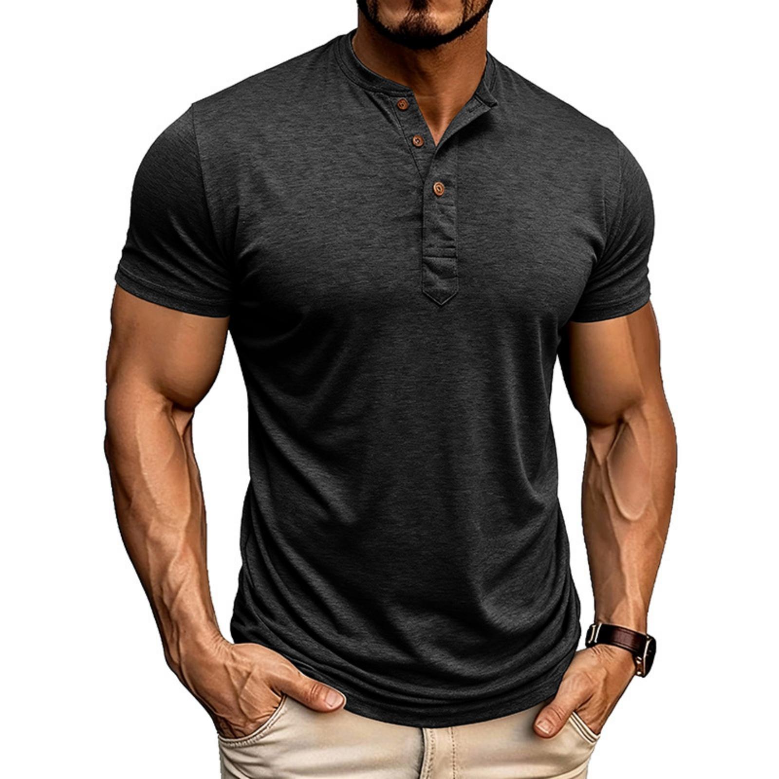 

Мужская повседневная однотонная футболка с круглым вырезом Мужская спортивная рубашка с коротким рукавом L