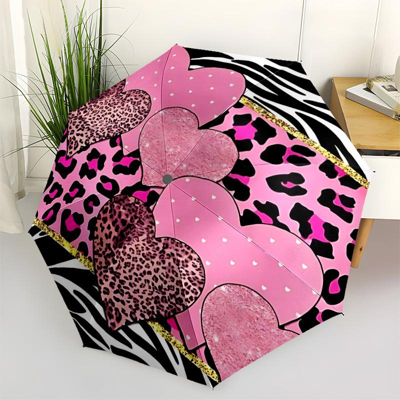 

1pc Heart Print Automatic Cute Umbrella 8-Bone Design Compact Gear for Outdoor Travel, Perfect Holiday Gift yy251230055
