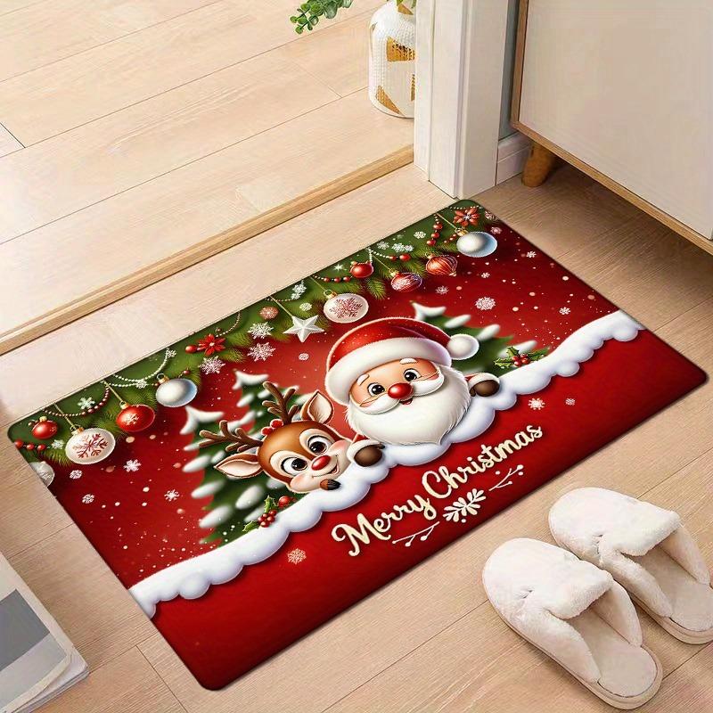 Christmas Santa Reindeer Door Mat Non Slip Absorbent Rug for Entryway Kitchen Holiday Home Decor Washable Floor Mat