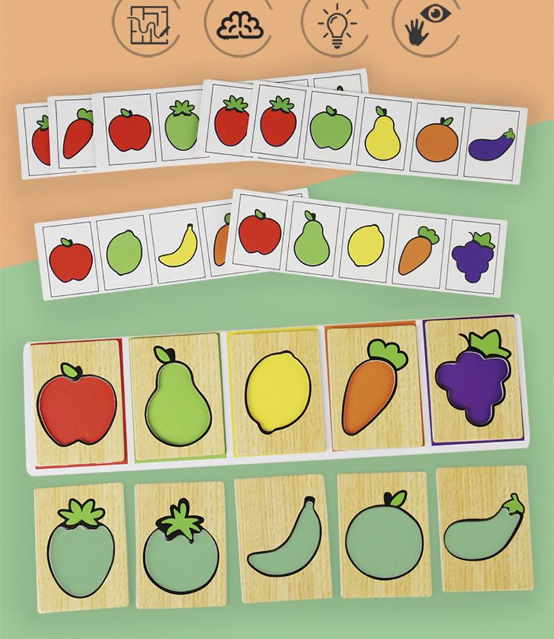 Wooden Montessori Early Education Fruit Vegetable Pairing Puzzle Kids Color Recognition Game Educational Toys For Children