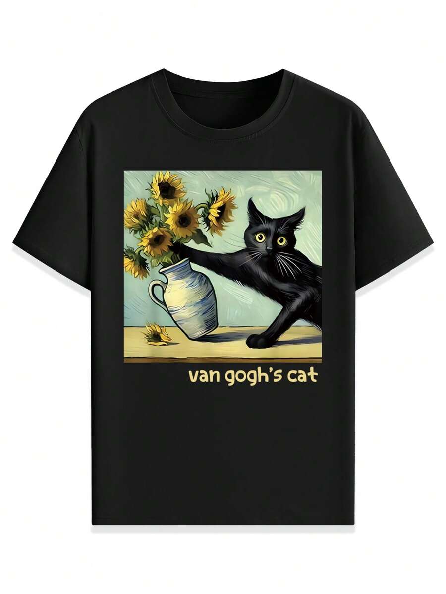 Manfinity EZcore Unisex s Casual Cat Print Short Sleeve T-Shirt, Summer L