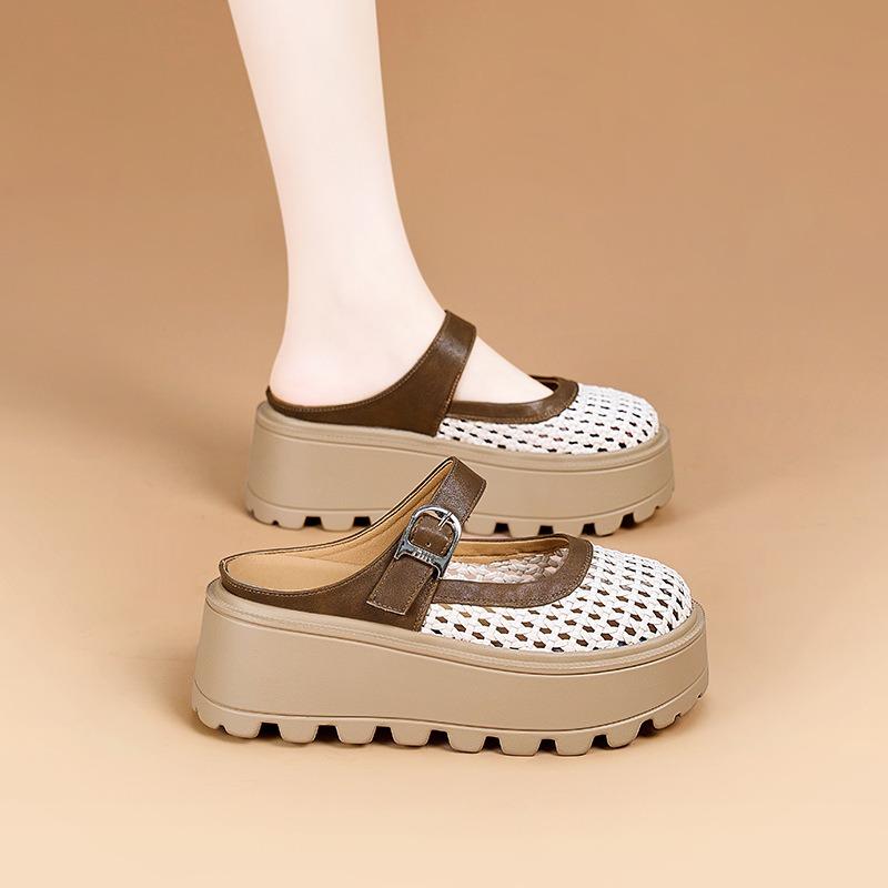 Muffin Bottom Woven Empty White Shoes Women's Bag Head Slippers New Fashionable Thick Sole Height Increase Lazy Pedal
