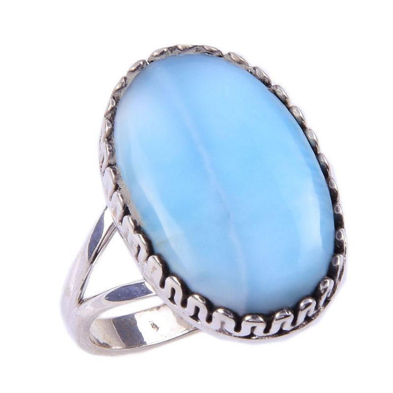 Natural Republic Larimar Gemstone Handmade 925 Solid Silver Ring Size 10 y4C01