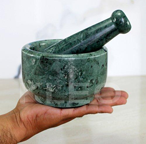 KLEO 5" Diameter Natural Stone Marble Mortar and Pestle Set Spice Grinder, Medicine Masher (Green)