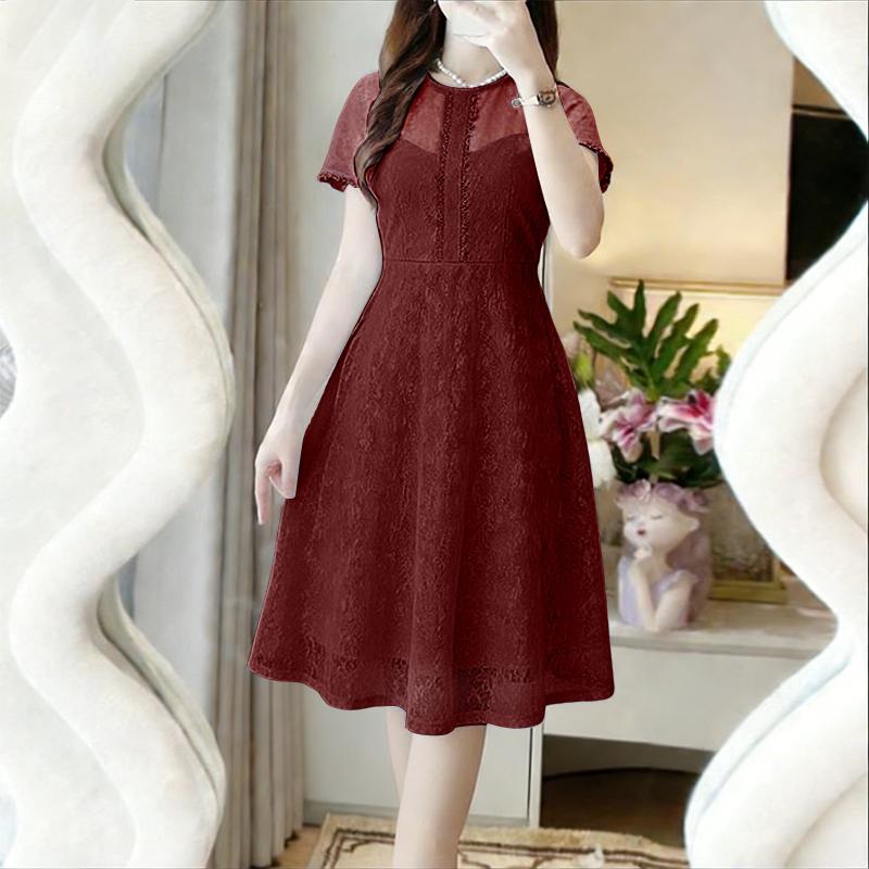 ZANZEA Vestido Feminino Casual de Verão com Gola Redonda, Manga Curta e Renda