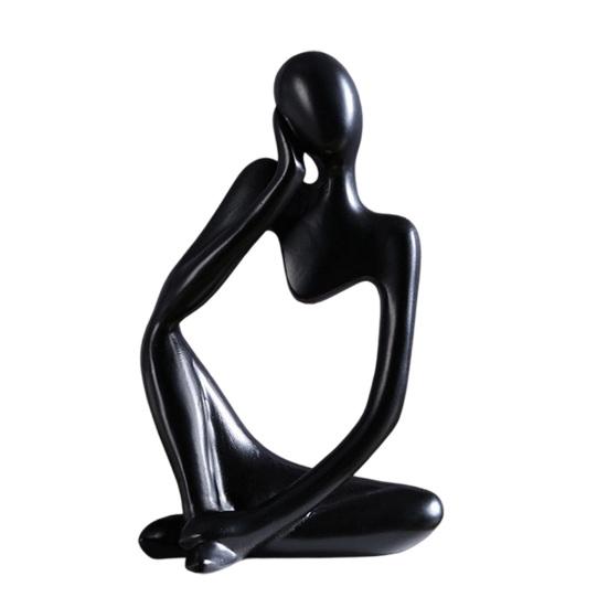 huaqianguhh Thinker Statue, Modern Abstract Art Sculpture, 3D Printed Collectible Figurine for Home Office Bookshelf Desktop Decor A чёрный