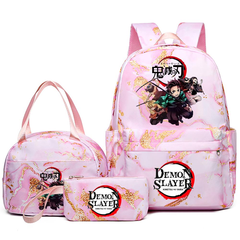 3Pcs/set Demon Slayer Printed Backpack Handbag Pencil Case for Teenager Student Girl Boy Bookbag Schoolbag Women Large Capacity Waterproof Travel Bag