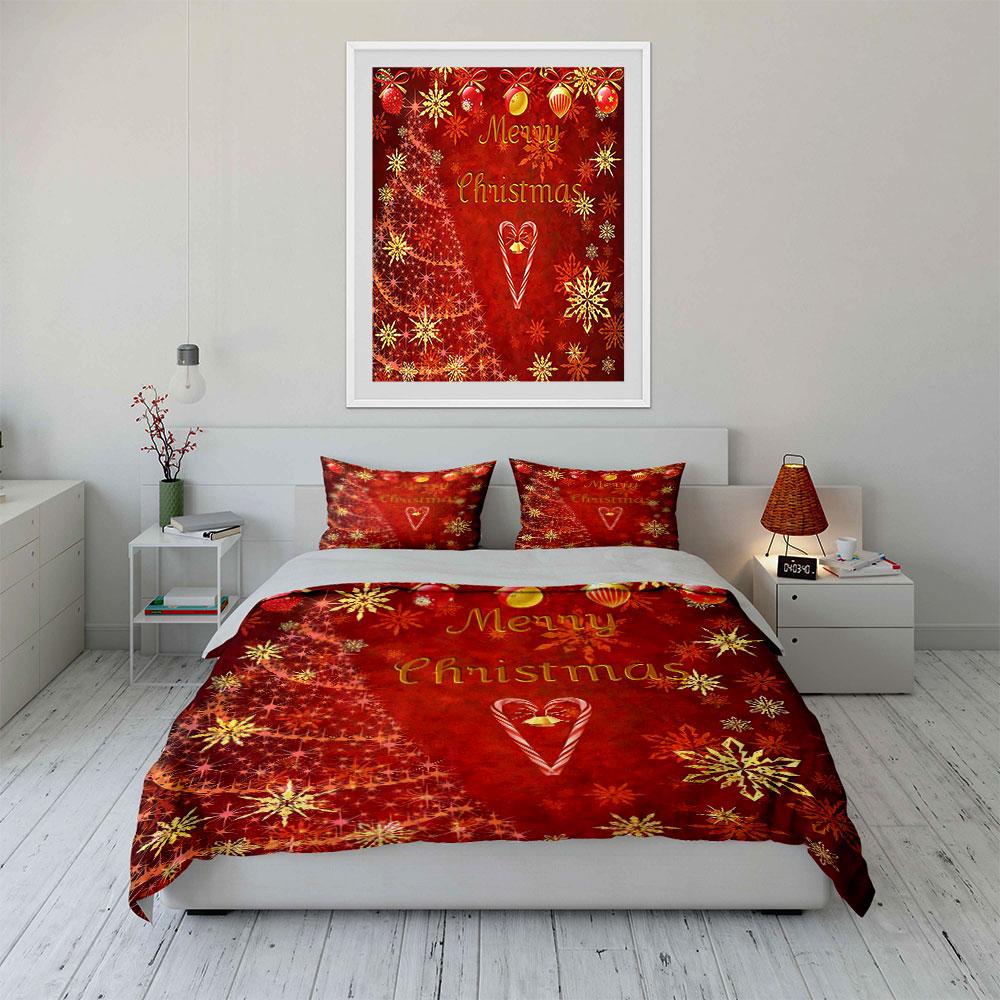 Merry Christmas Red Design Bedding Duvet Cover Set Duvet Cover Pillowcases  (1*Duvet Cover 2*Pillowcases, without duvet insert)