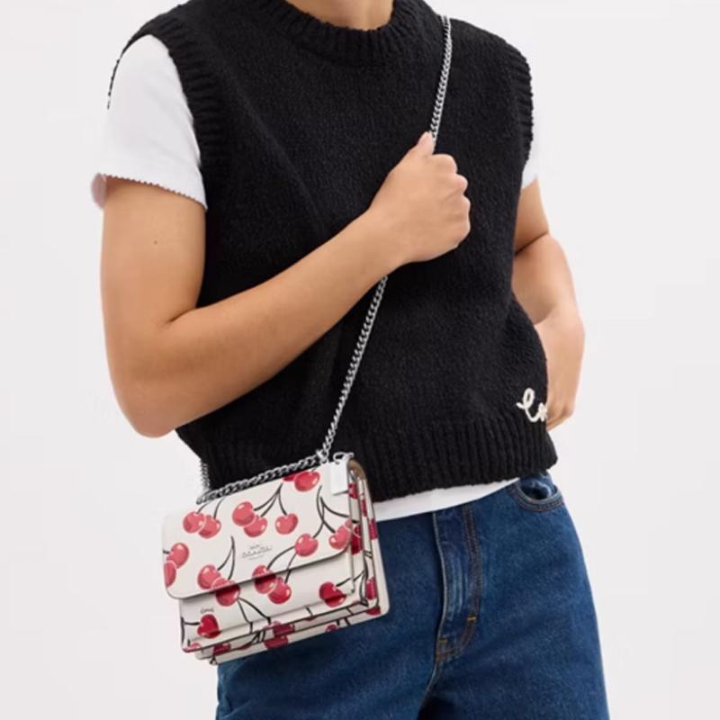 Coach Cherry Print Leather Chain Shoulder Bag Small Women Shoulder Bag White CY717-SVCAH