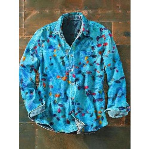 Retro-style Colour-block Print Men’s Long-sleeved Button-down Shirt