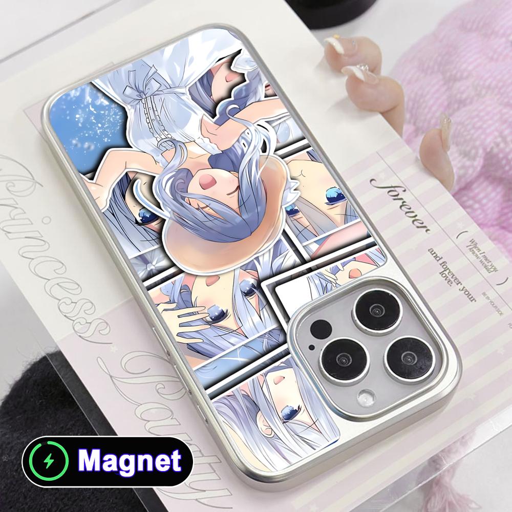 Date a Live Mio Takamiya Silver Plating Magsafe Mobile Phone Case for iPhone 17 16 15 14 13 12 11 Air Pro Max Plus Colorful