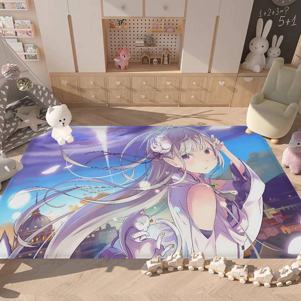 Emilia ReZero Anime Girl Floor Mat INS Style Soft Bedroom Floor House Laundry Room Mat Anti-skid Household Carpets