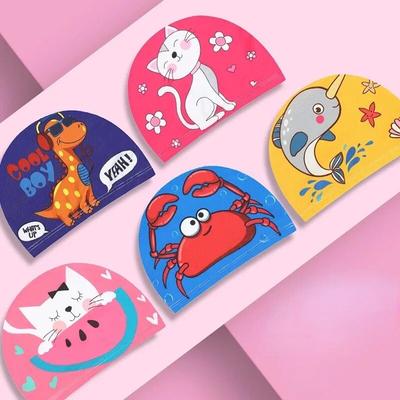 Yeni sevimli Anime çocuk su geçirmez yüzme boneleri koruyucu kulaklar uzun saç spor yüzme havuzu şapka karikatür yüzme çocuklar için boneler